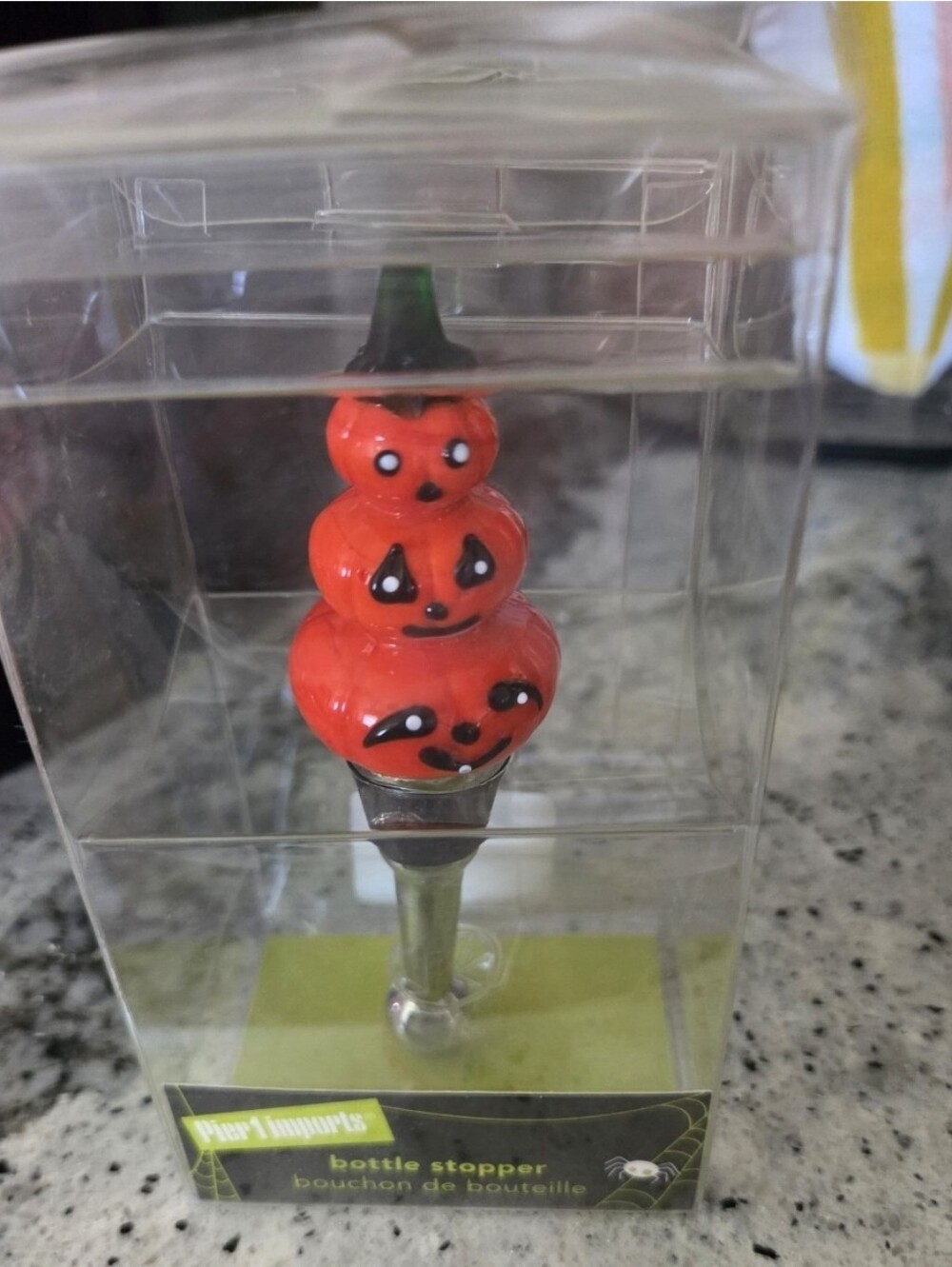 NWT Pier 1 Imports Halloween Jack O’ Lantern Pumpkin Bottle Stopper Glass